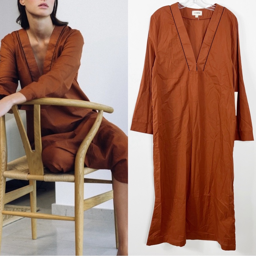 Campo Luca Organic Cotton Airy Kaftan Maxi Dress Size Medium NWT Burnt Sienna